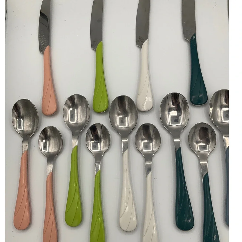 Fiesta HLC Flatware 18pc Stainless Steel Multi Color Plastic Handle Knives Spoon
